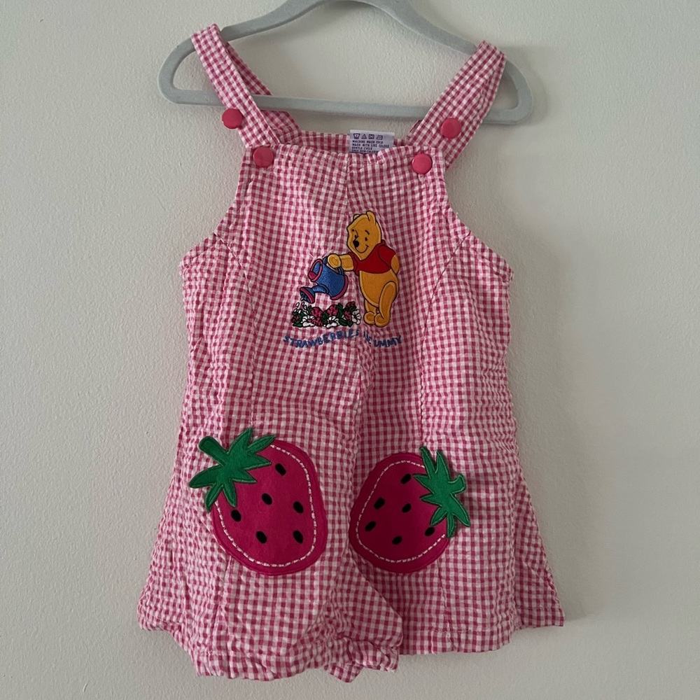 Vintage Disney Pooh Strawberry overall dress 2T